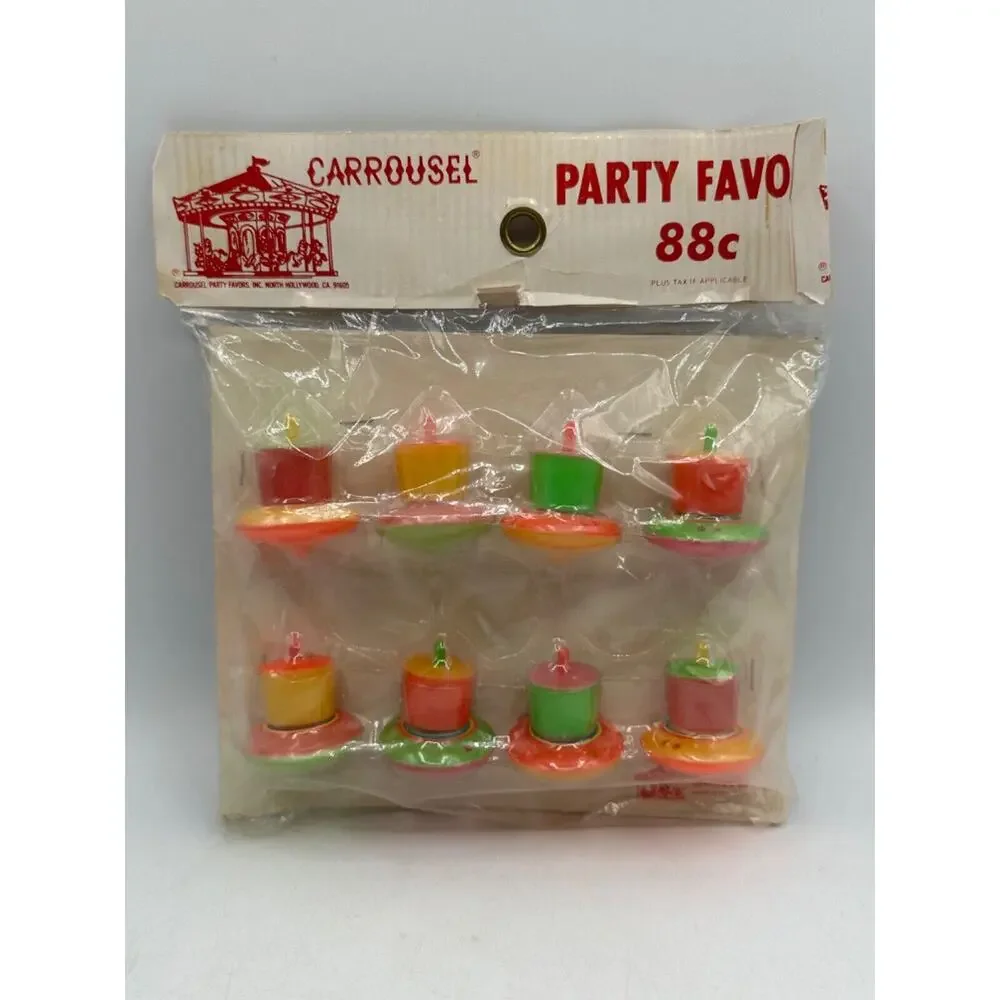 Vtg Carrousel 70s Party Favors Tops Top Toys Colorful Sealed Rare